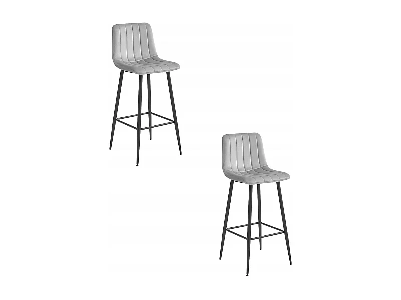 Tabouret POZZA - velours gris argenté / pieds noirs x 2