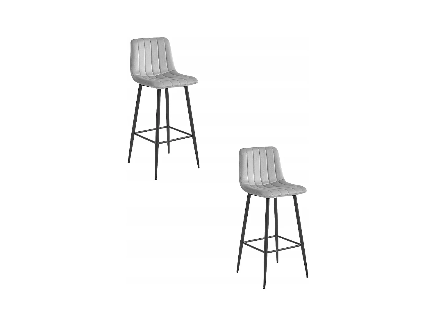 Tabouret POZZA - velours gris argenté / pieds noirs x 2