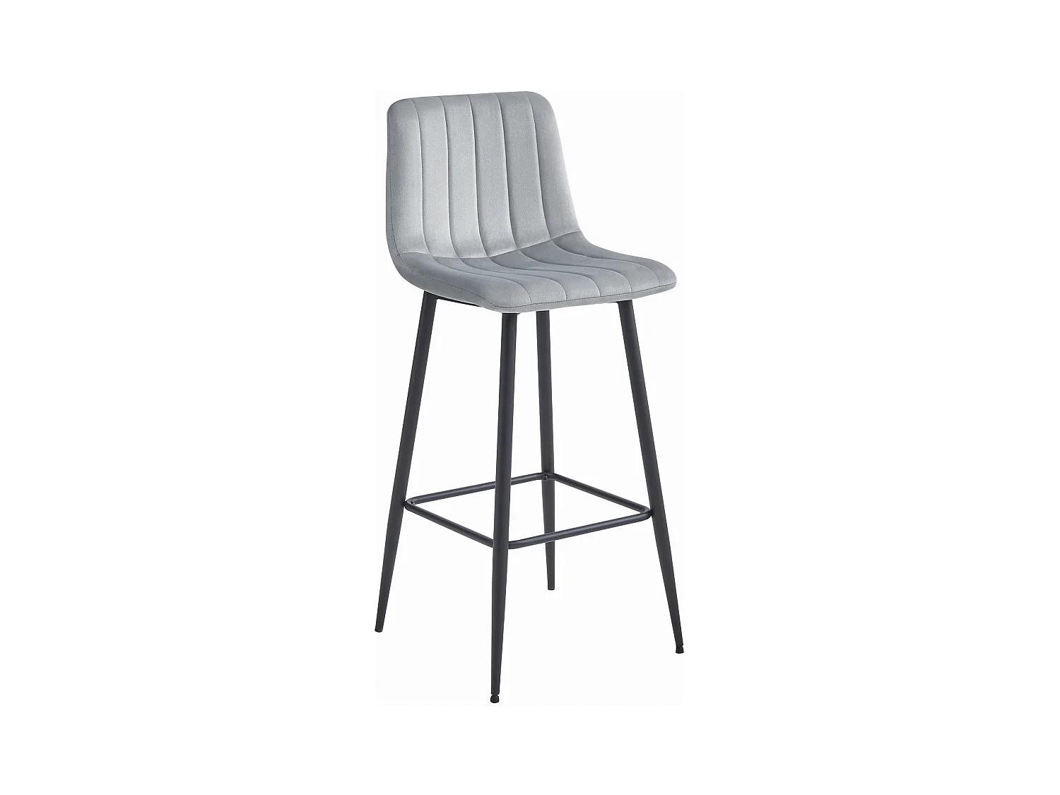 Tabouret POZZA - velours gris argenté / pieds noirs x 2
