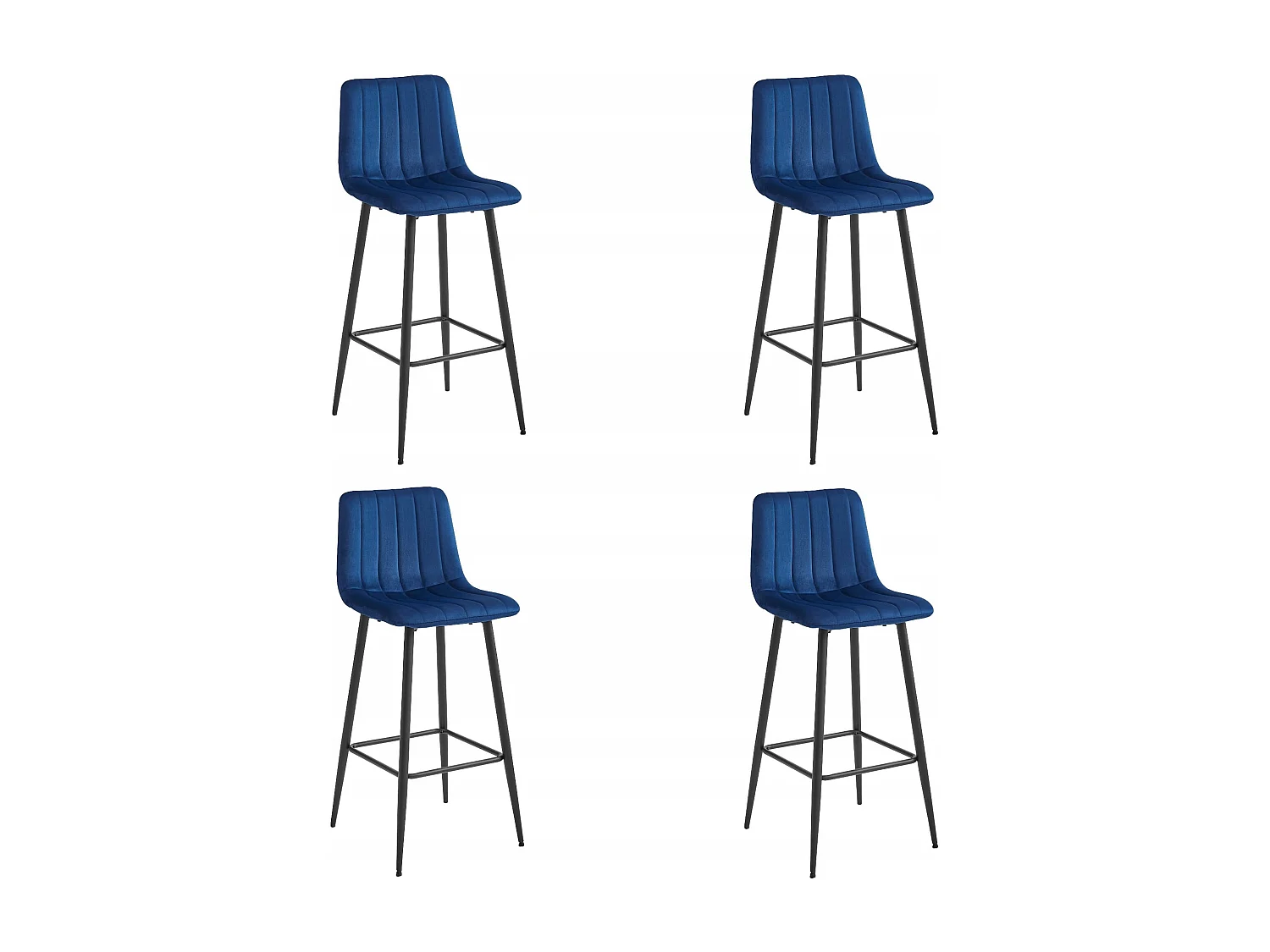 Tabouret POZZA - velours bleu marine / pieds noirs x 4