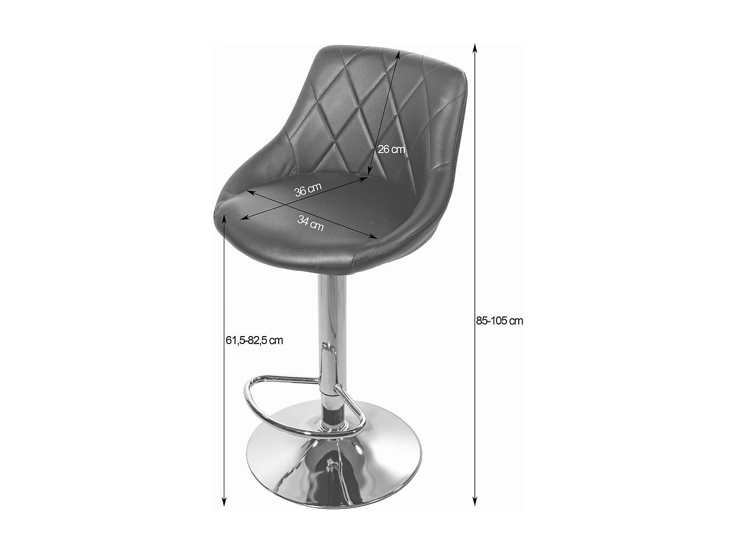 Tabouret KAST - simili cuir noir / piètement chromé x 2