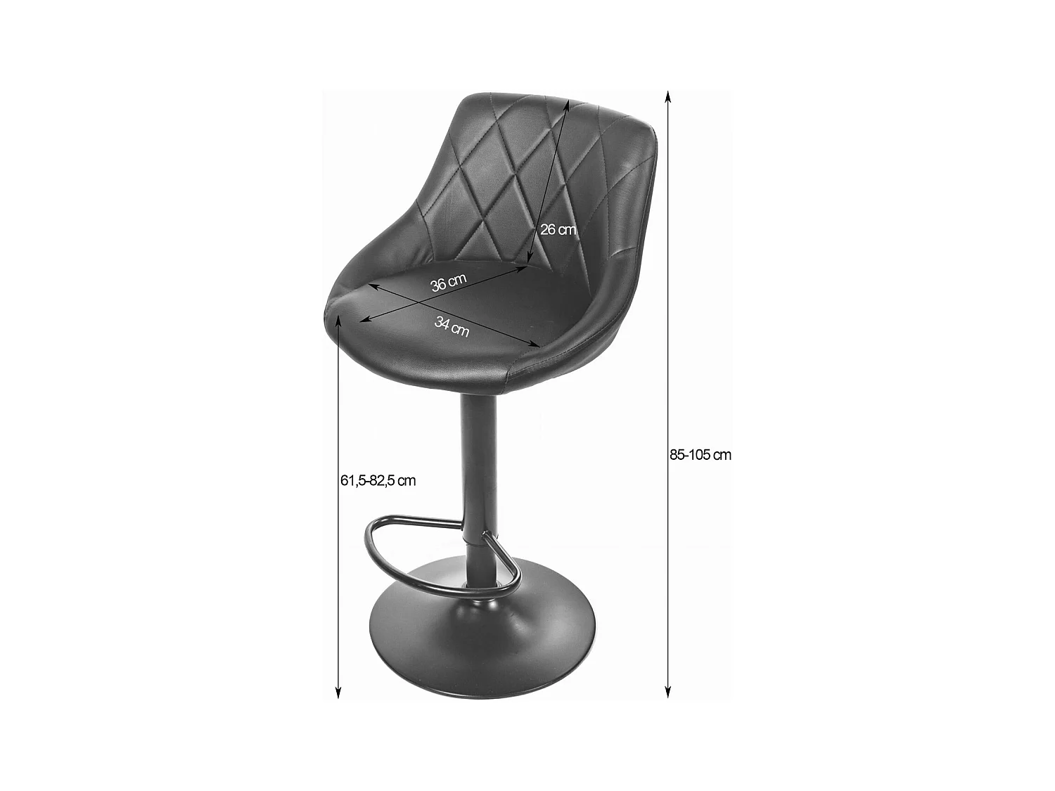 Tabouret KAST - simili cuir noir / base noire x 2
