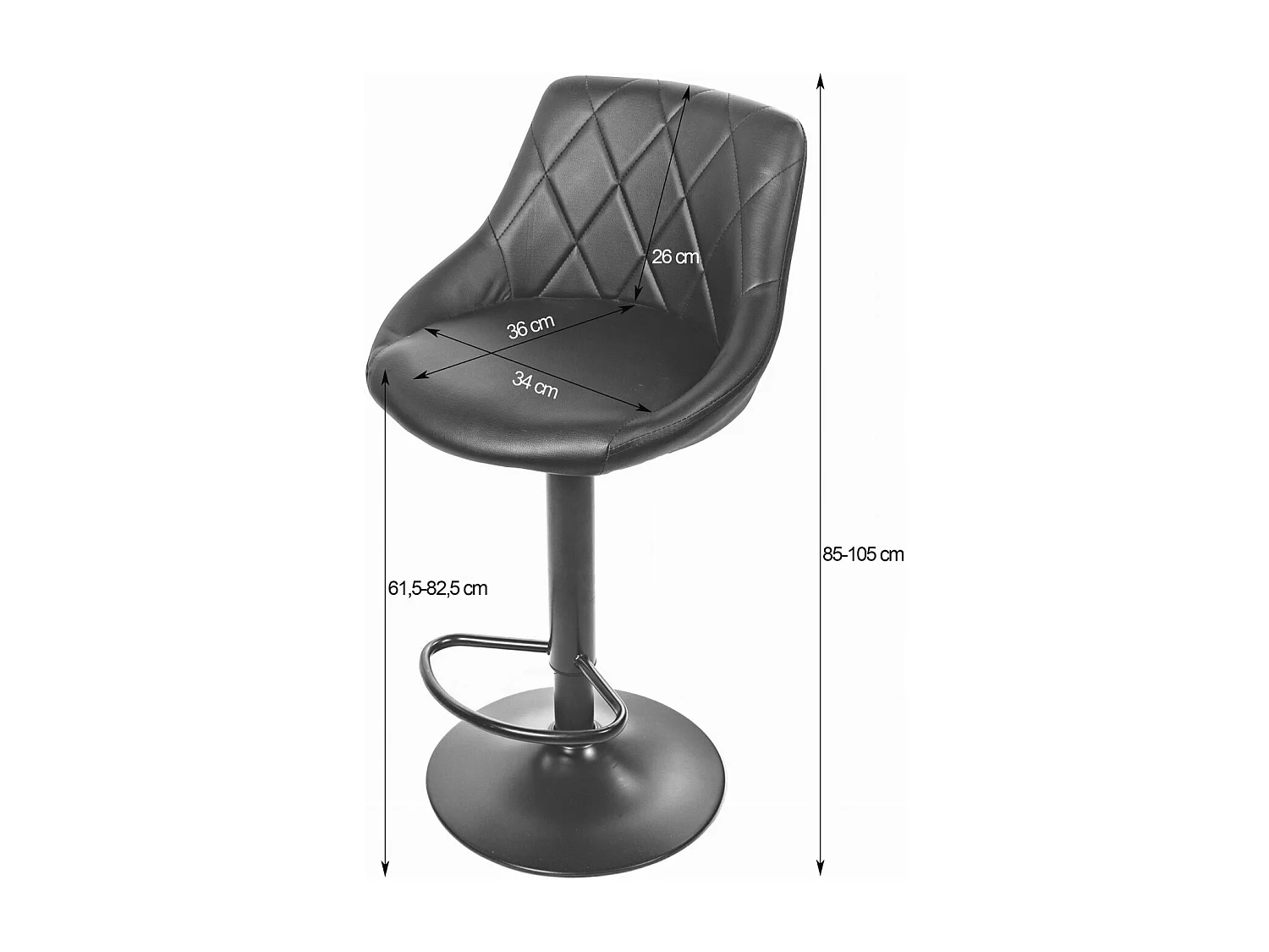Tabouret KAST - simili cuir noir / base noire x 2