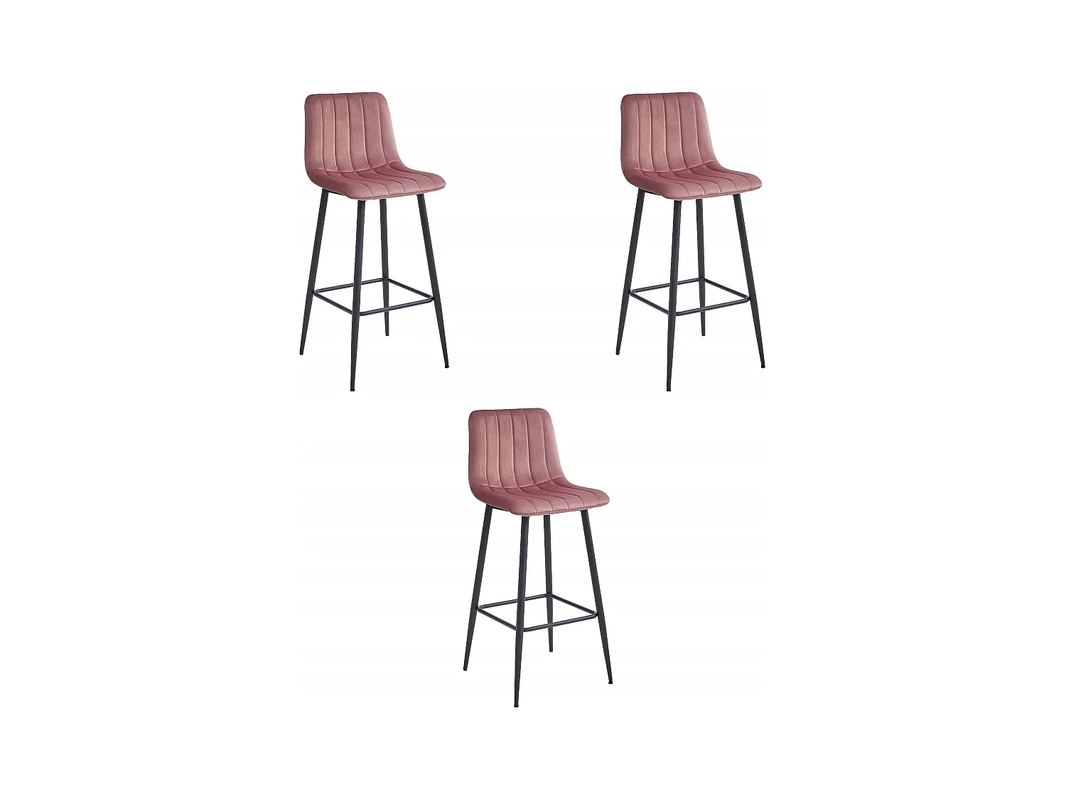 Tabouret POZZA - velours rose foncé / pieds noirs x 3