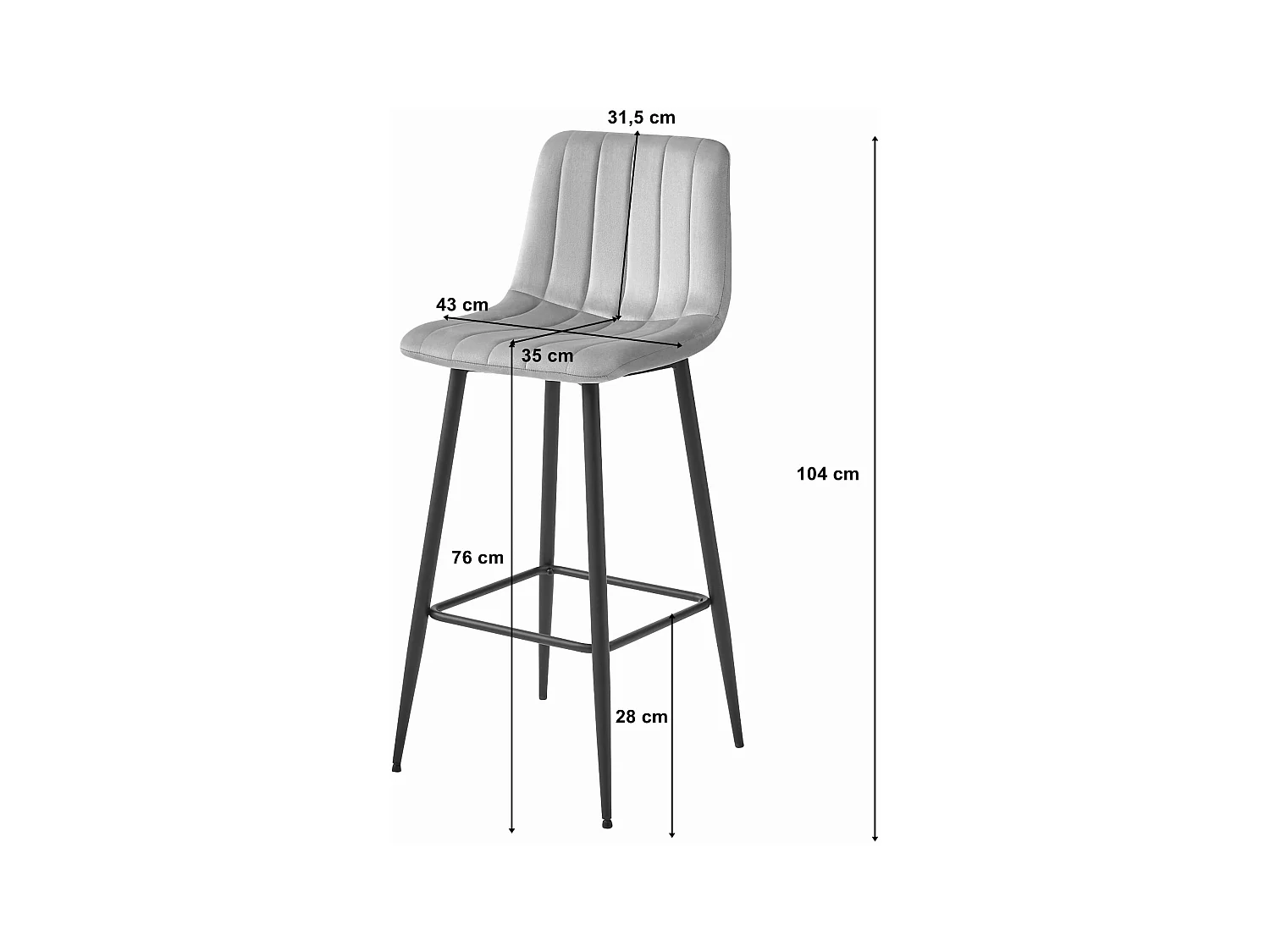 Tabouret POZZA - velours rose foncé / pieds noirs x 3