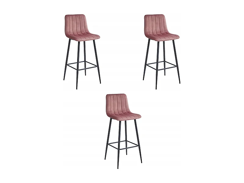 Tabouret POZZA - velours rose foncé / pieds noirs x 3