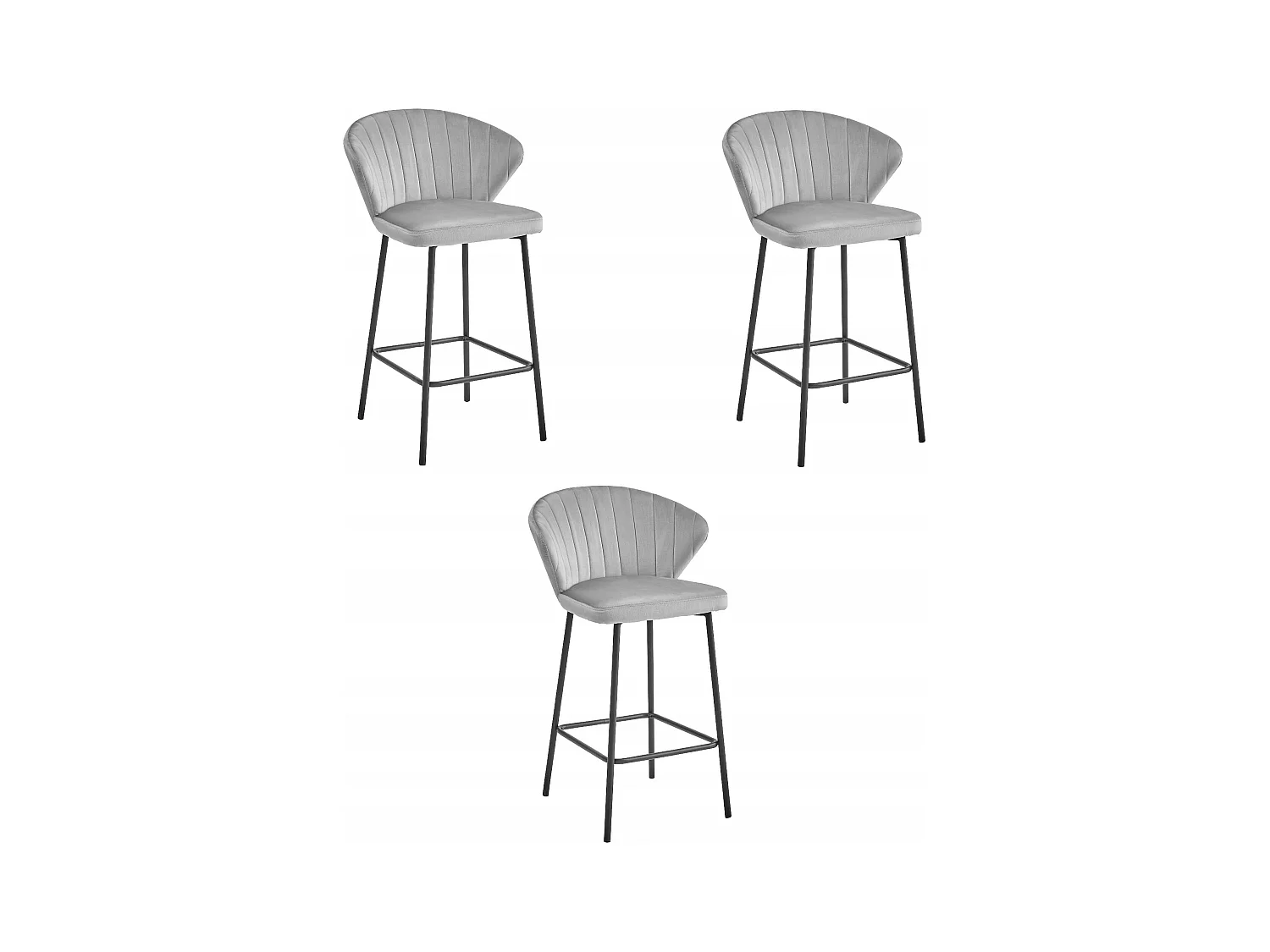 Tabouret GATTA - velours gris argenté / pieds noirs x 3