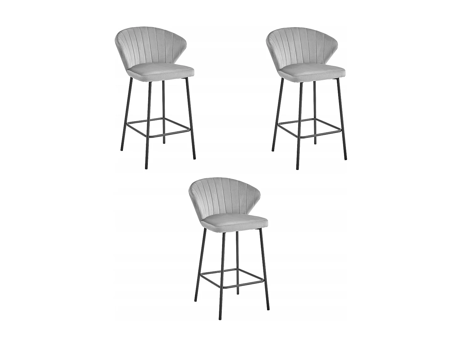 Tabouret GATTA - velours gris argenté / pieds noirs x 3