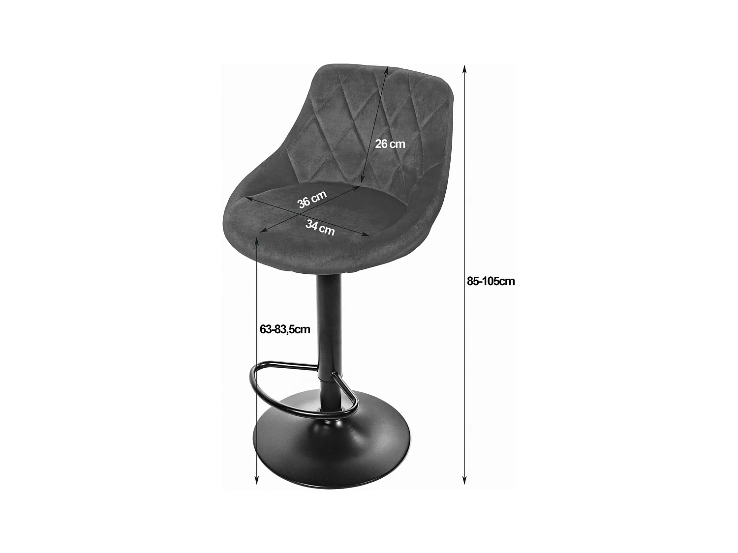 Tabouret KAST - velours noir / base noire x 2