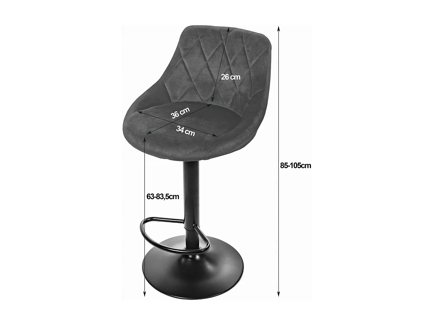 Tabouret KAST - velours noir / base noire x 2