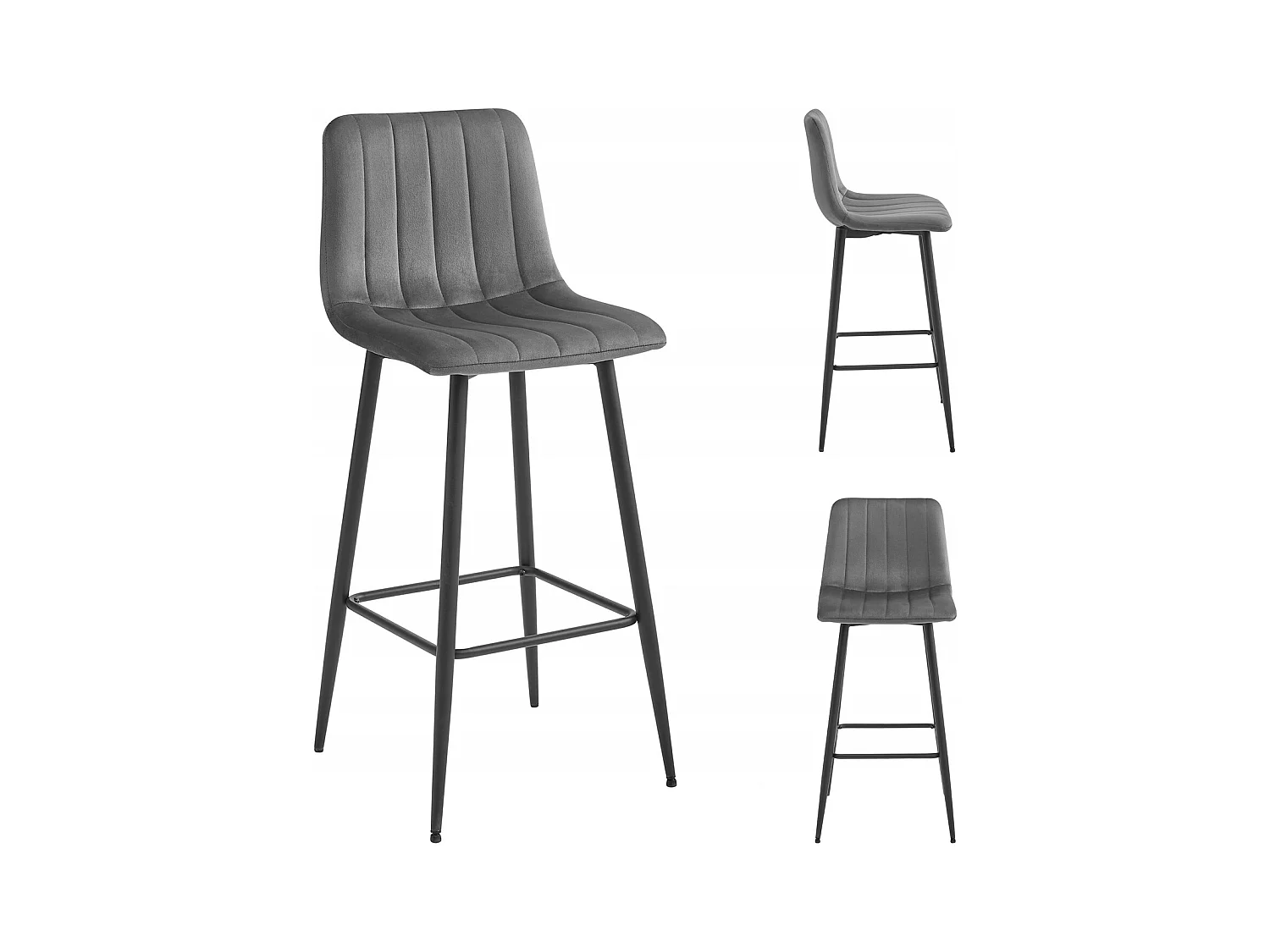 Tabouret POZZA - velours gris foncé / pieds noirs x 1