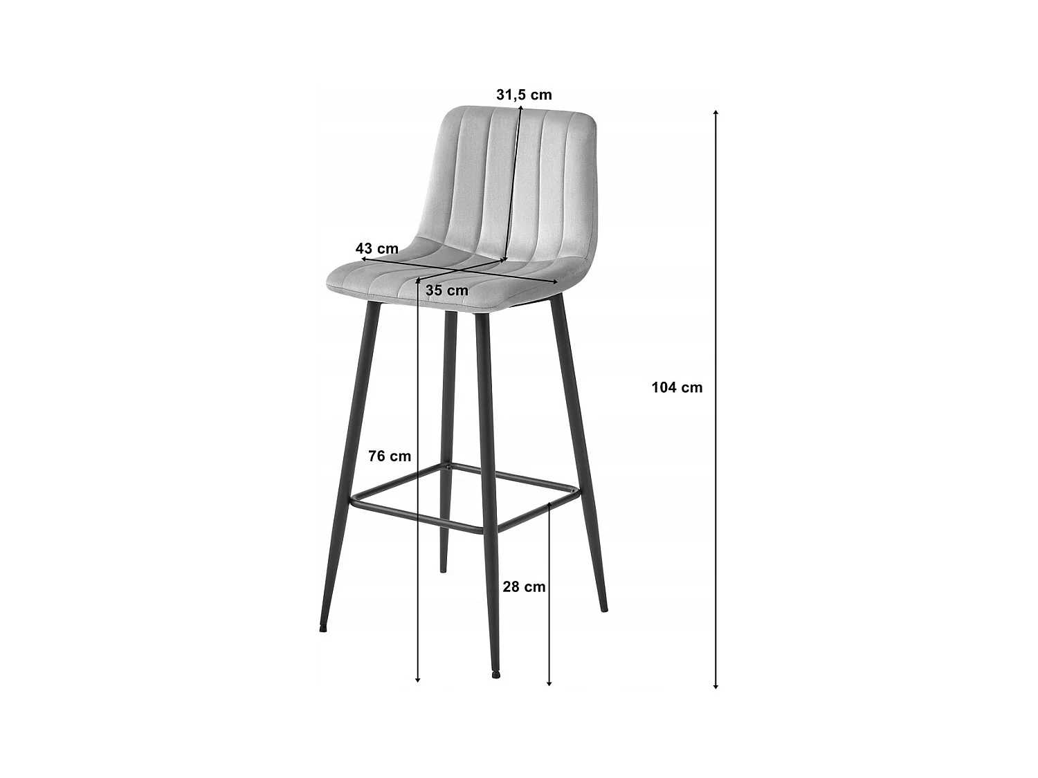 Tabouret POZZA - velours gris foncé / pieds noirs x 1