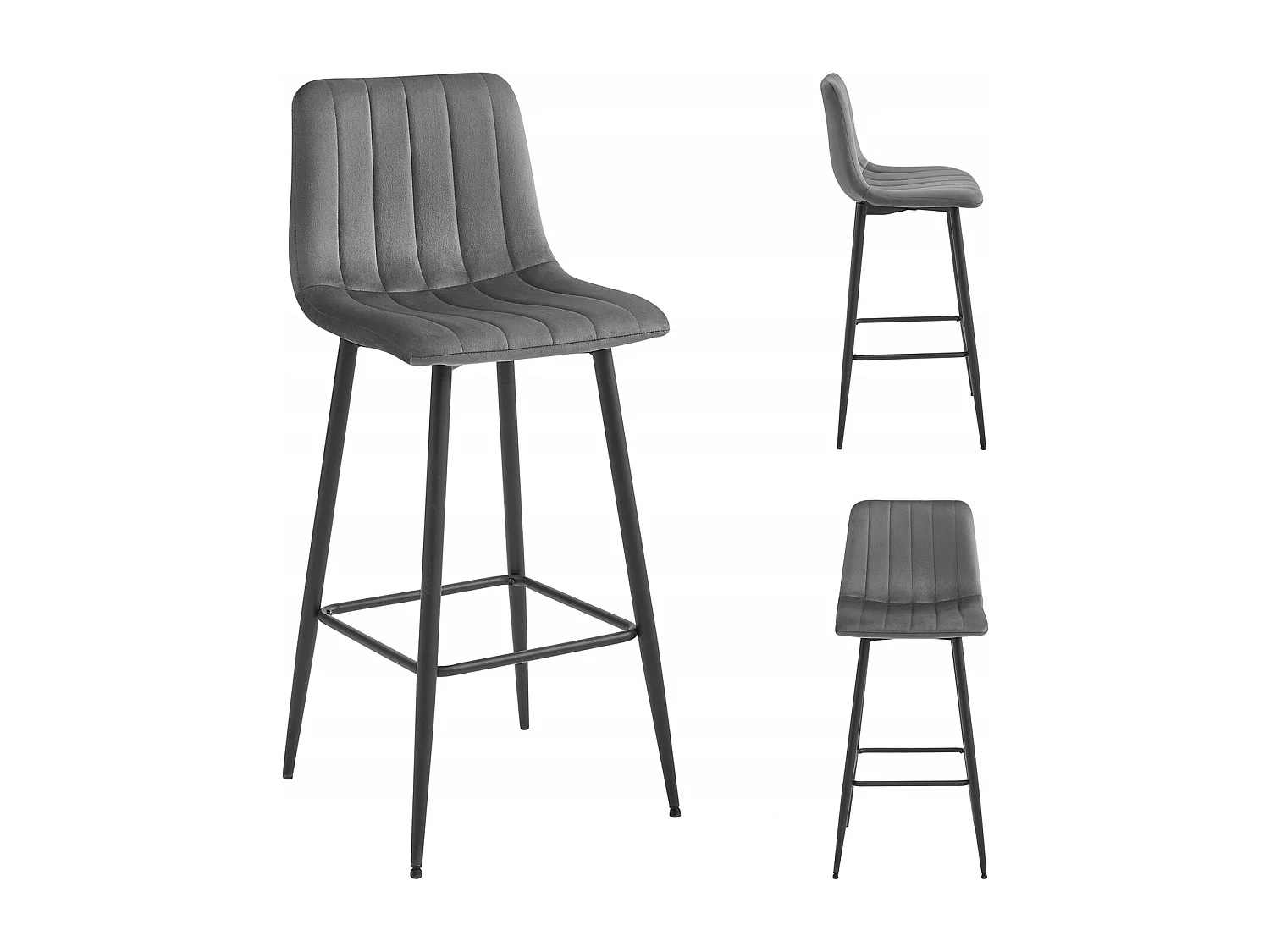 Tabouret POZZA - velours gris foncé / pieds noirs x 1