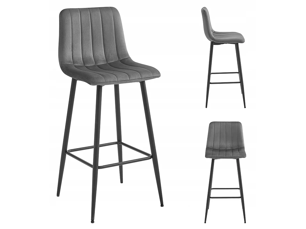 Tabouret POZZA - velours gris foncé / pieds noirs x 1