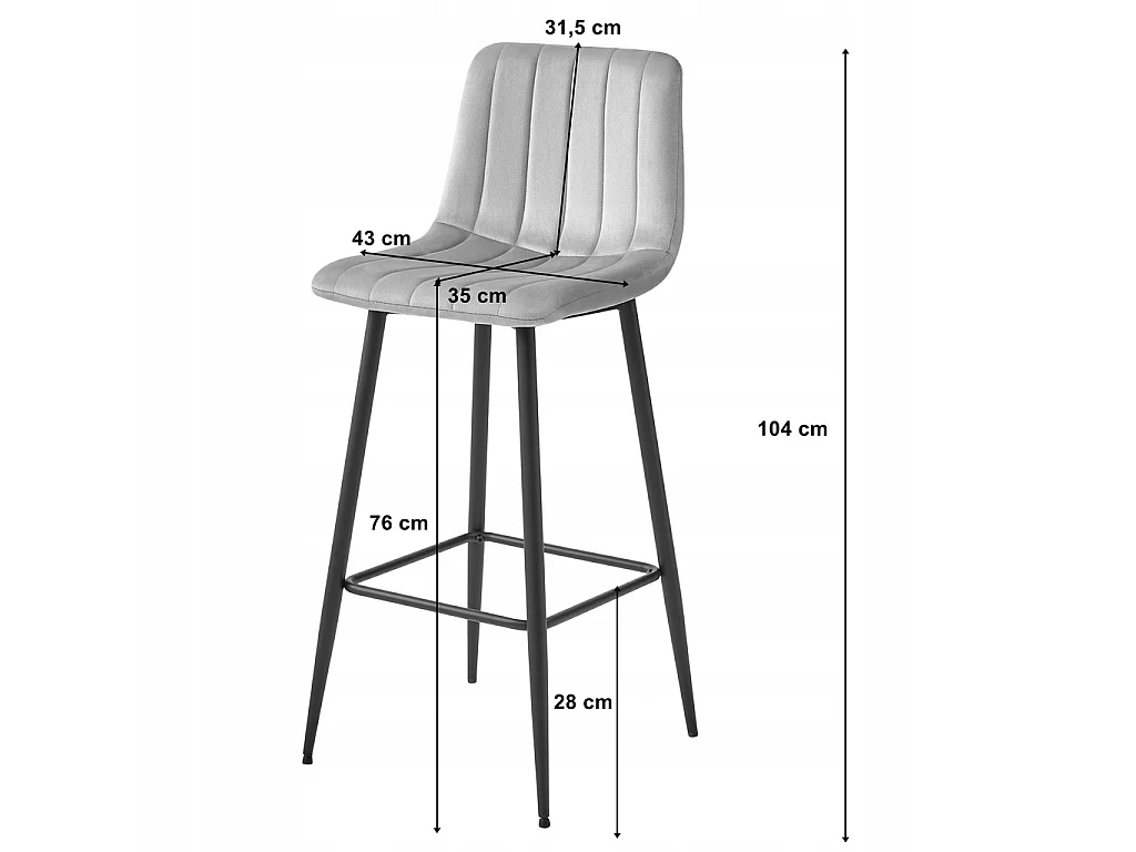 Tabouret POZZA - velours gris foncé / pieds noirs x 1