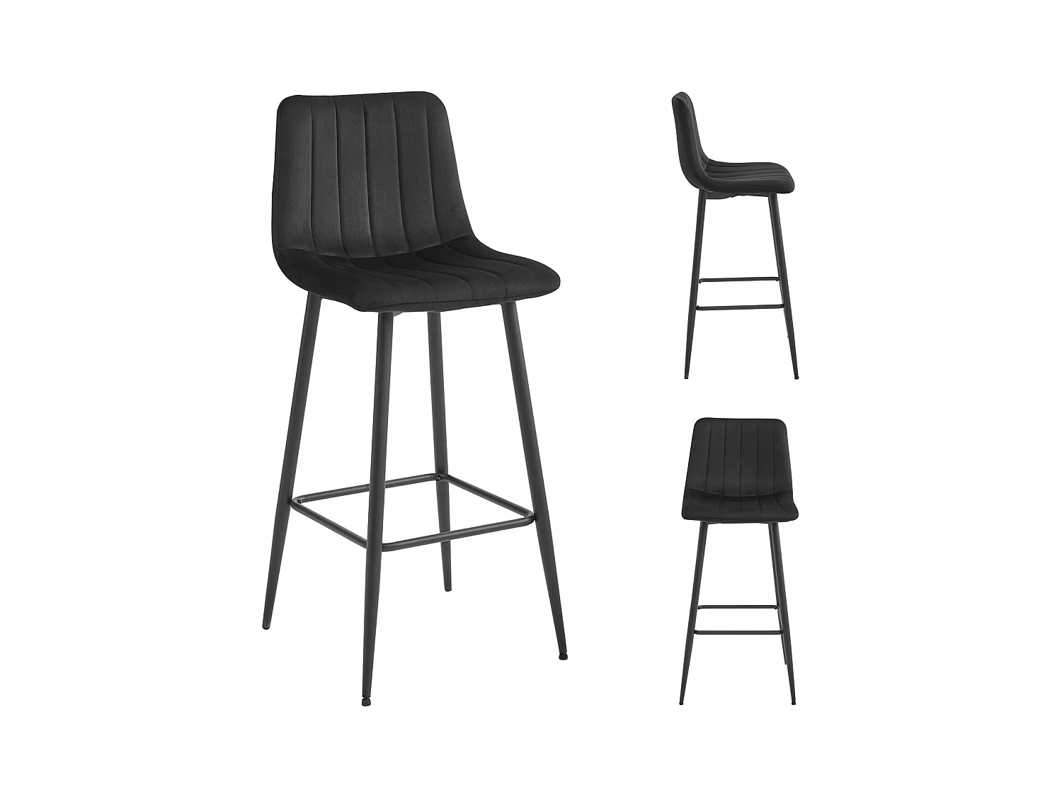 Tabouret POZZA - velours noir / pieds noirs x 1