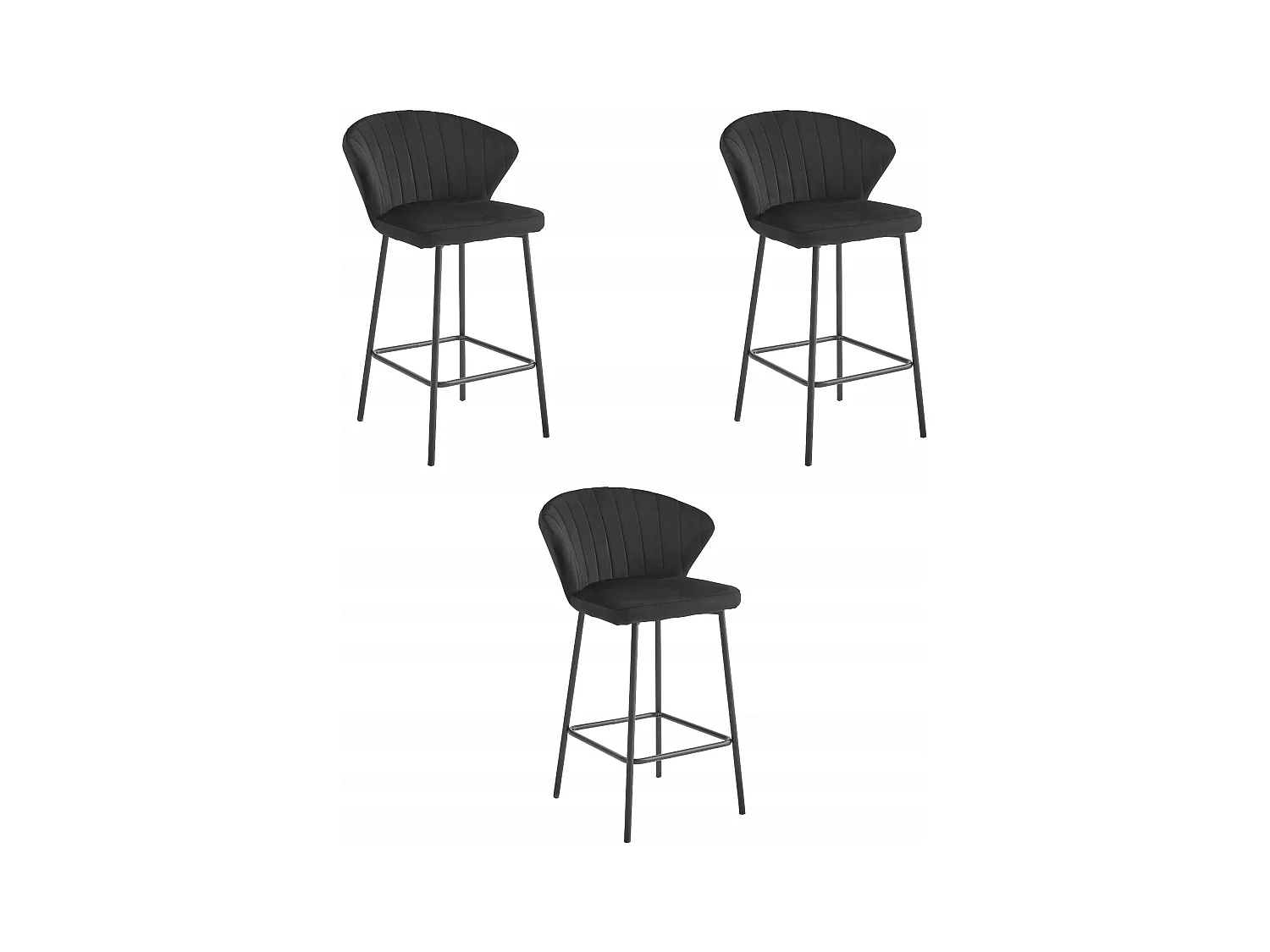 Tabouret GATTA - velours noir / pieds noirs x 3