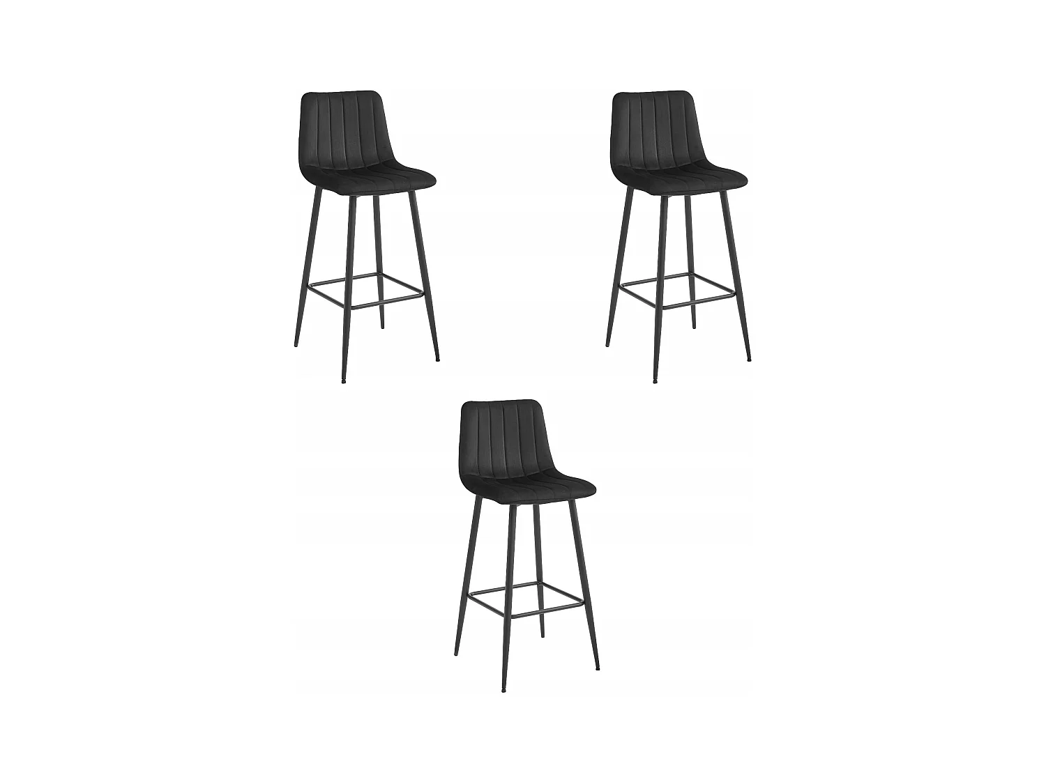 Tabouret POZZA - velours noir / pieds noirs x 3