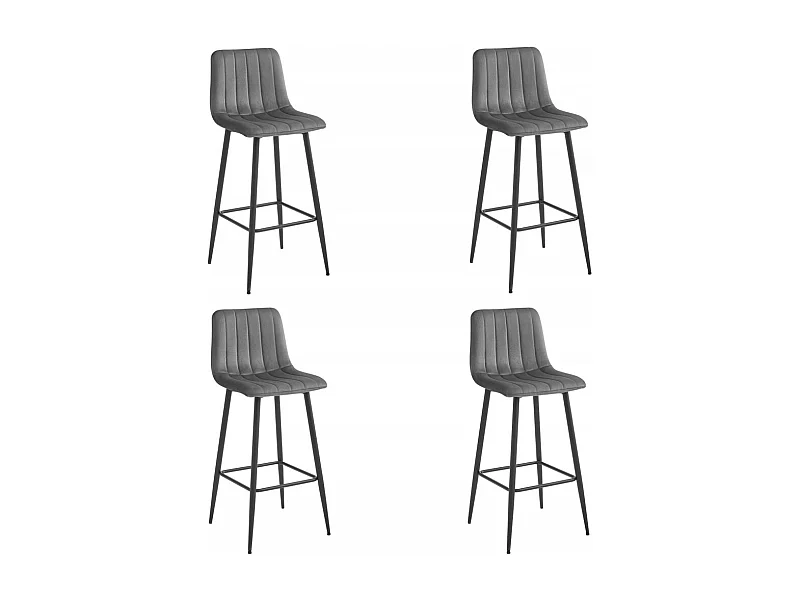 Tabouret POZZA - velours gris foncé / pieds noirs x 4