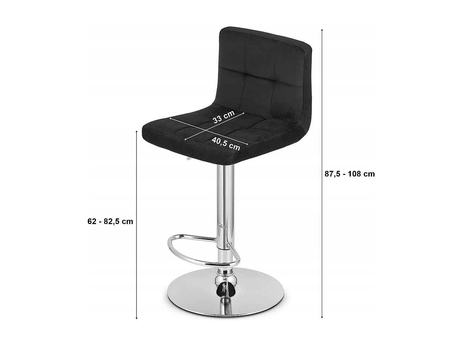 Tabouret PROT - velours noir / base chromée x 2