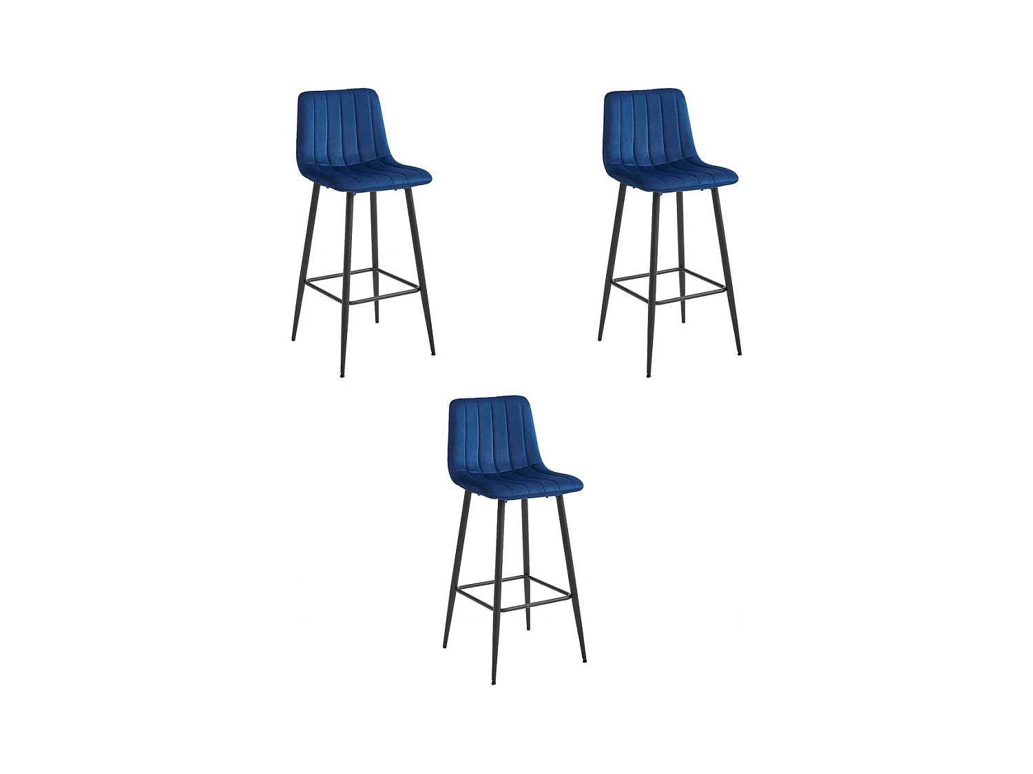 Tabouret POZZA - velours bleu marine / pieds noirs x 3