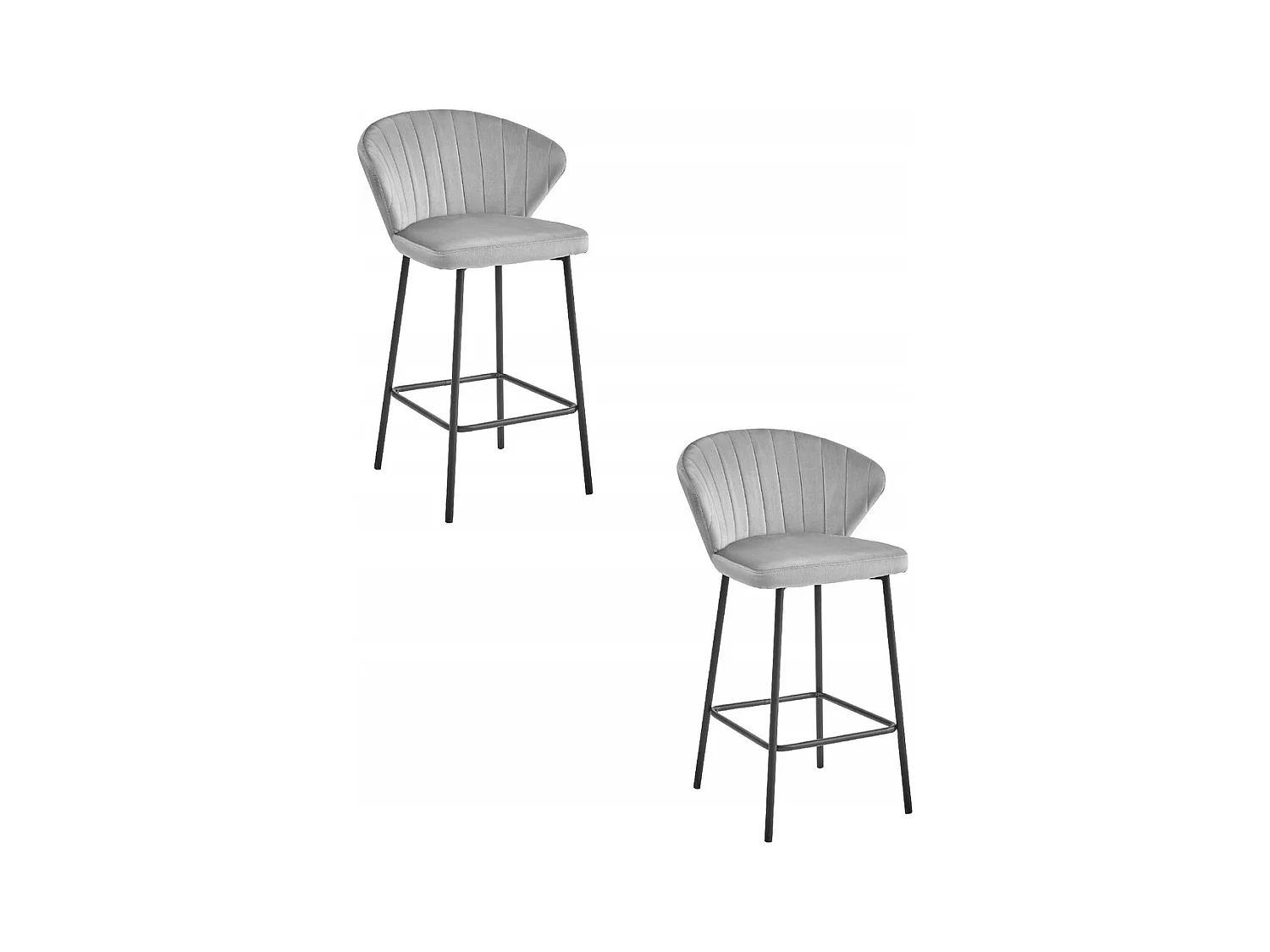 Tabouret GATTA - velours gris argenté / pieds noirs x 2
