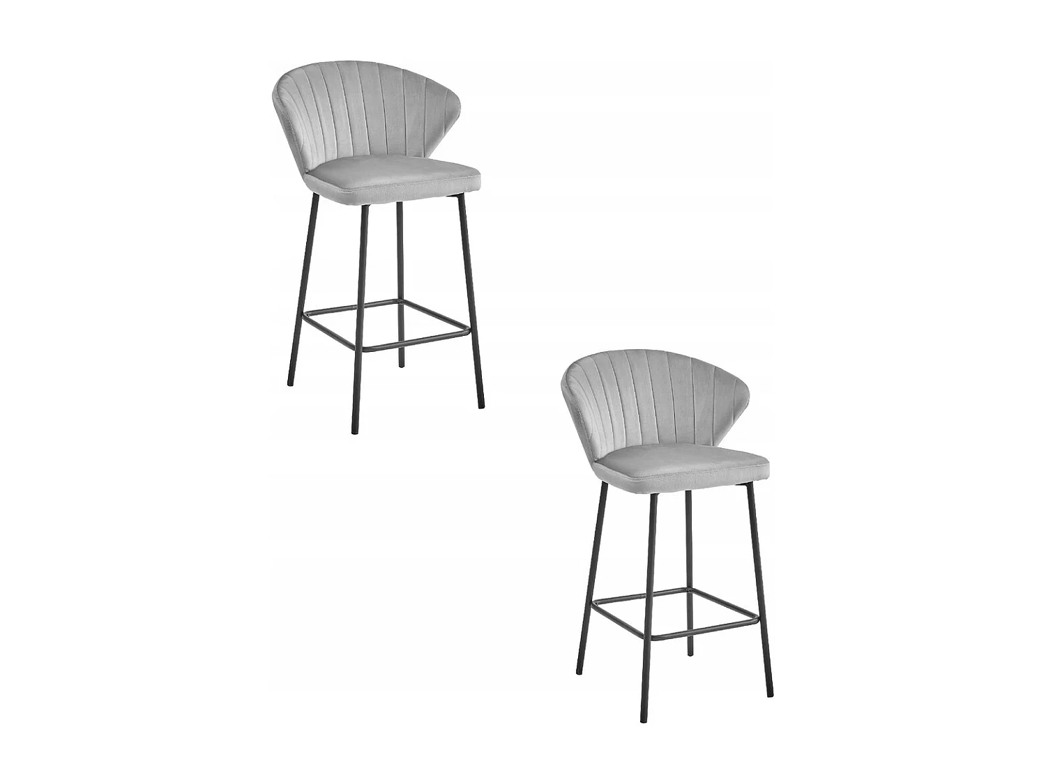 Tabouret GATTA - velours gris argenté / pieds noirs x 2