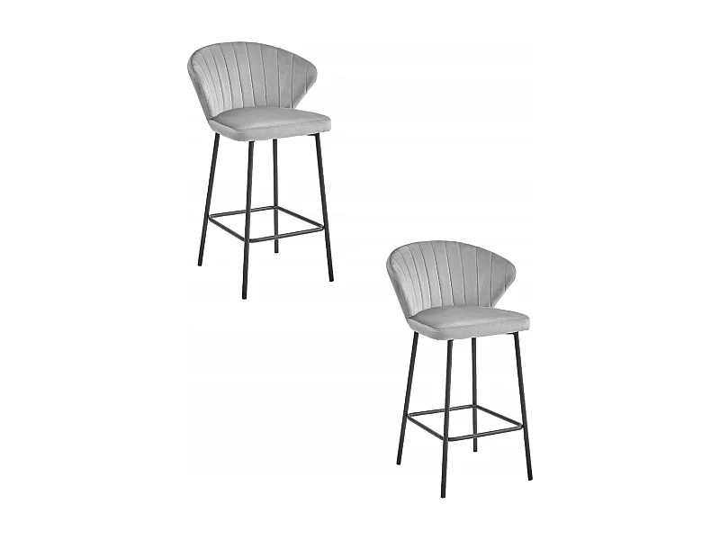 Tabouret GATTA - velours gris argenté / pieds noirs x 2