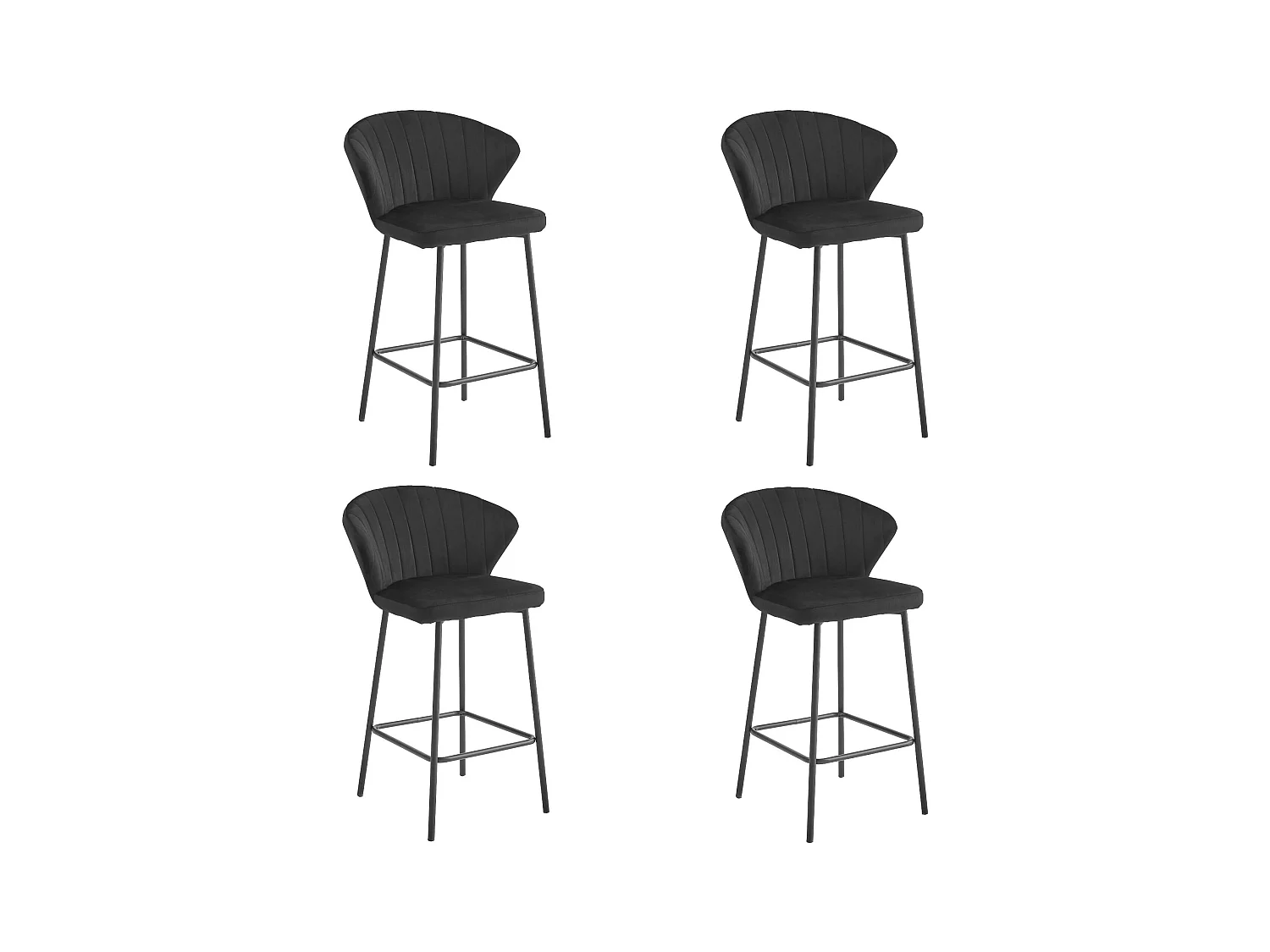 Tabouret GATTA - velours noir / pieds noirs x 4