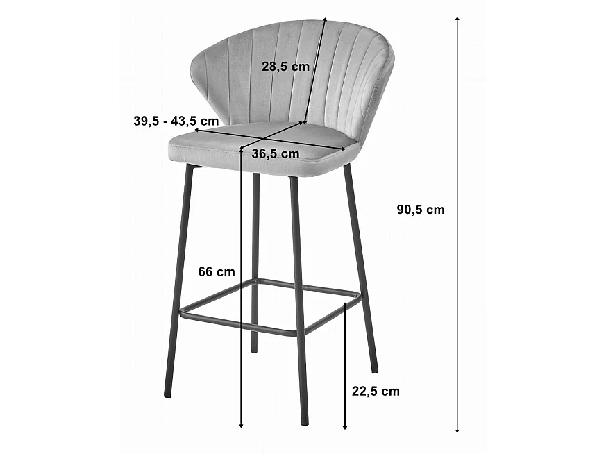 Tabouret GATTA - velours noir / pieds noirs x 4