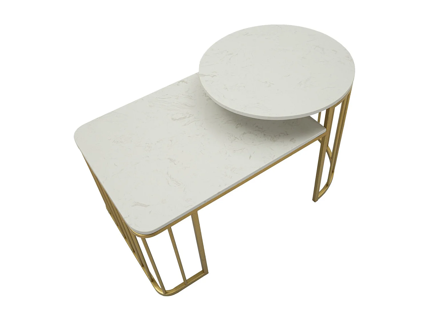 Table basse en métal doré et marbre, 90x50x50 cm