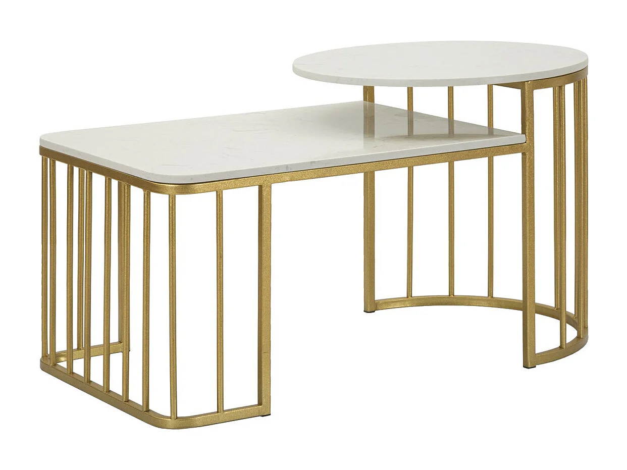 Table Basse en Marbre "Ankara" 90cm Blanc & Or