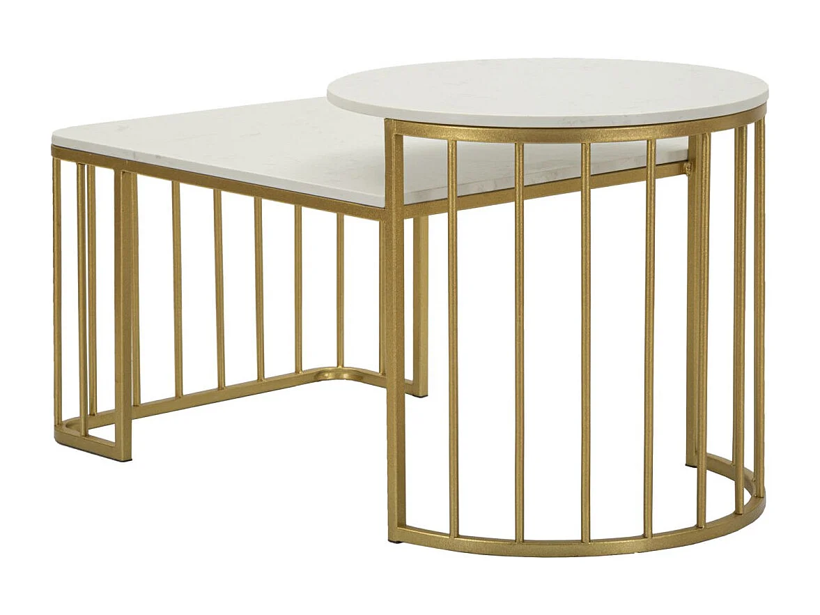 Table Basse en Marbre "Ankara" 90cm Blanc & Or