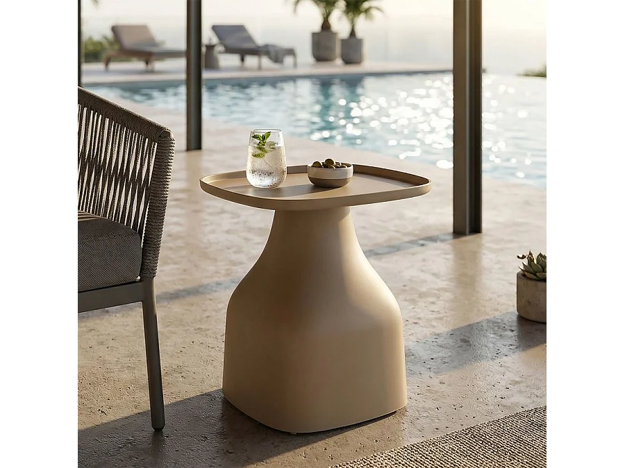 Mesa de centro Gea Dove Grey de 48x48x50 cm - Mesa de centro moderna y minimalista de polipropileno resistente - Diseño sinuoso para interiores