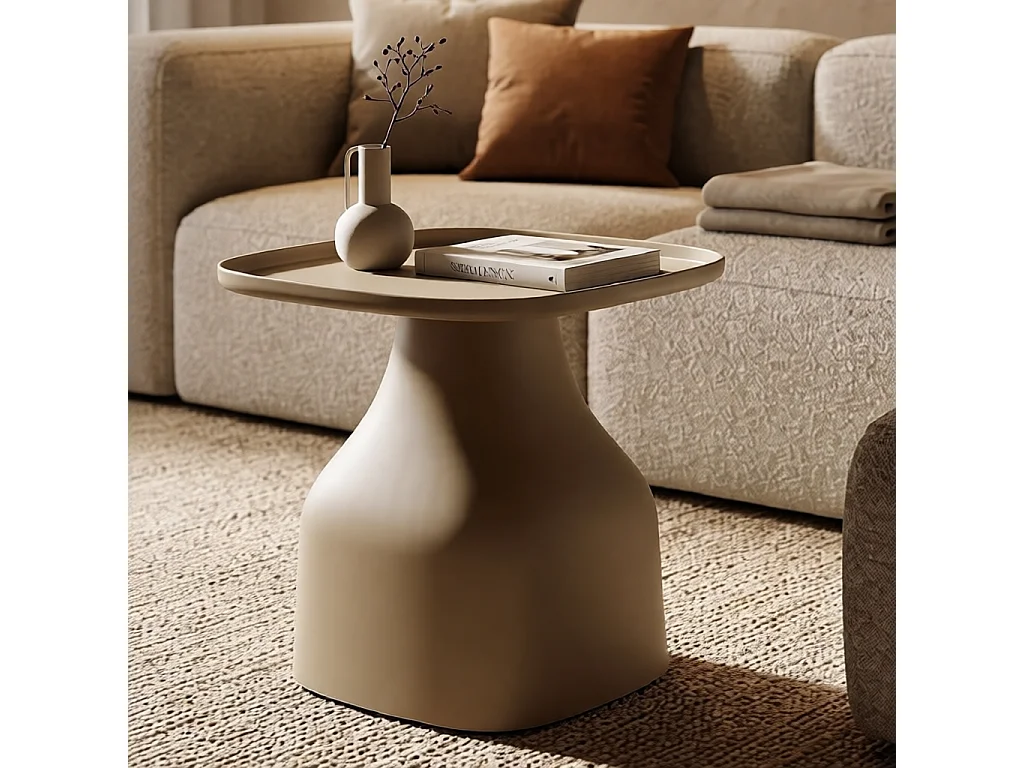 Mesa de centro Gea Dove Grey de 48x48x50 cm - Mesa de centro moderna y minimalista de polipropileno resistente - Diseño sinuoso para interiores