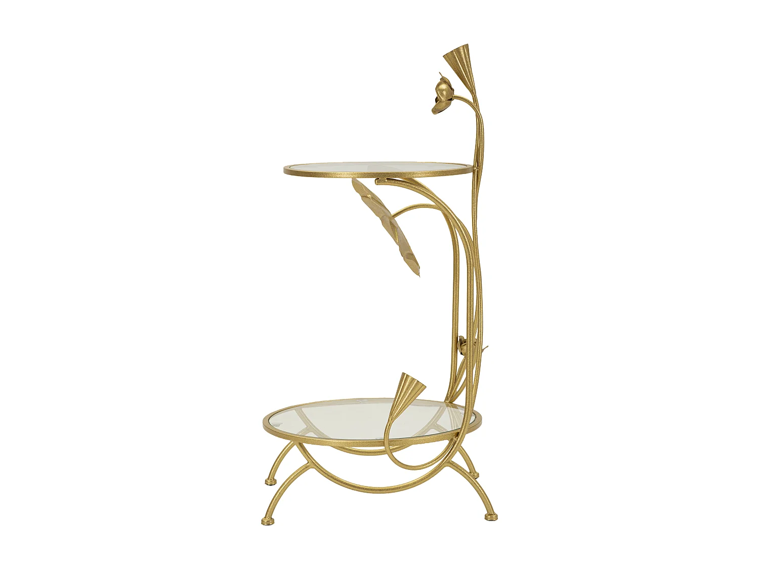 Tavolinetto con 2 ripiani in metallo dorato e vetro cm ø 40x78