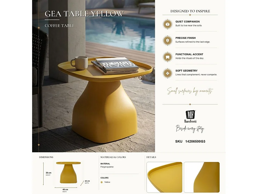Table d'Appoint Carrée "Gea" 38cm Jaune