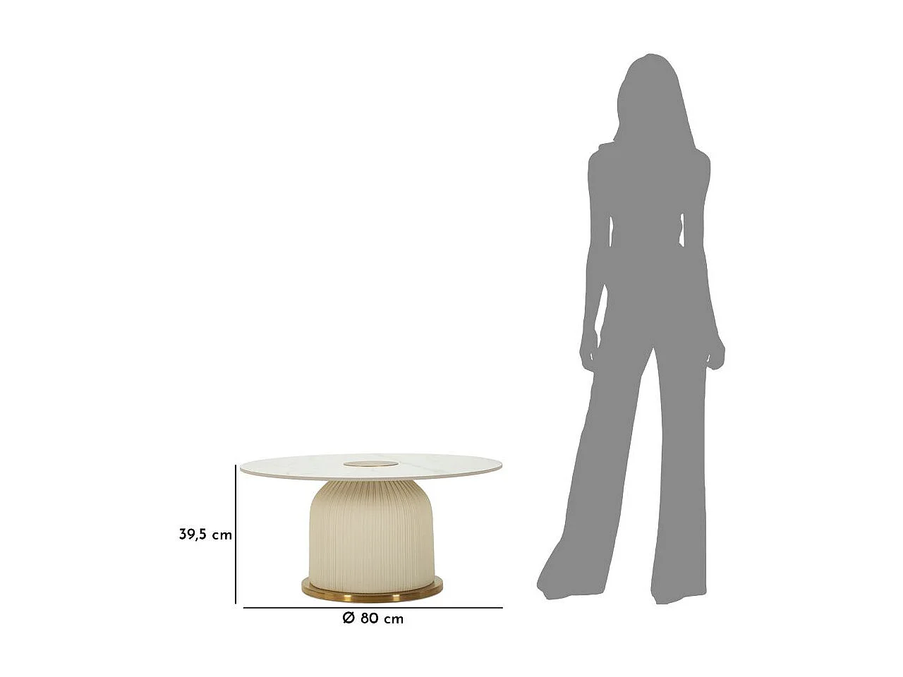 Crèmekleurige eco-leren salontafel met marmeren blad, ø 80x39,5 cm