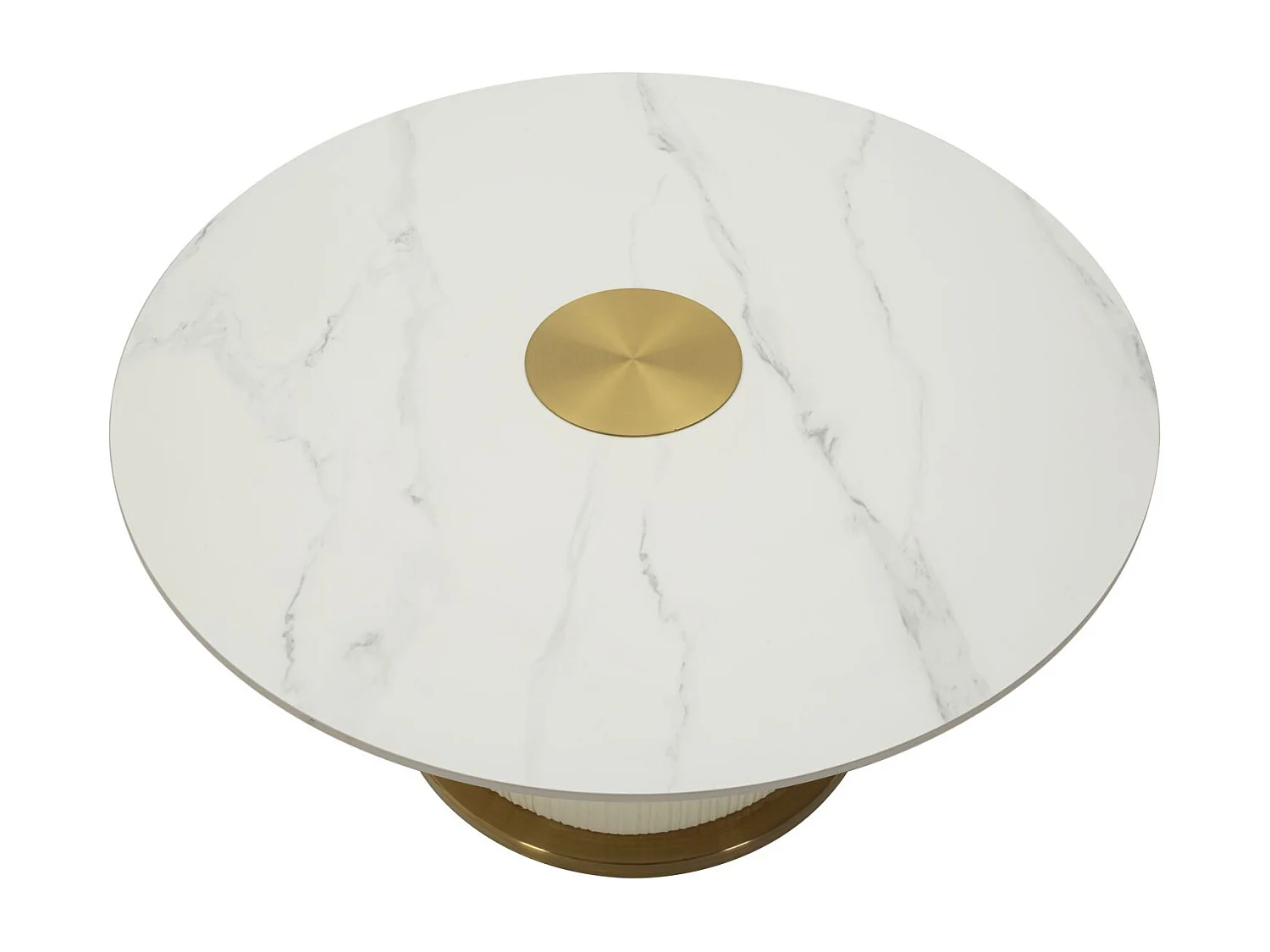 Crèmekleurige eco-leren salontafel met marmeren blad, ø 80x39,5 cm