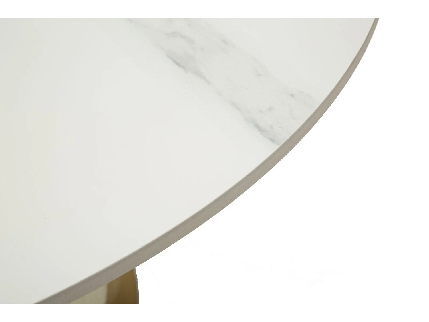 Crèmekleurige eco-leren salontafel met marmeren blad, ø 80x39,5 cm