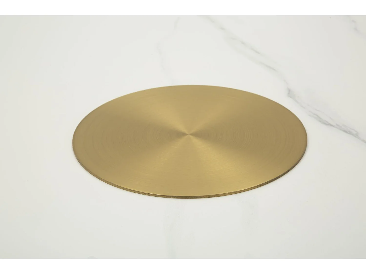 Crèmekleurige eco-leren salontafel met marmeren blad, ø 80x39,5 cm