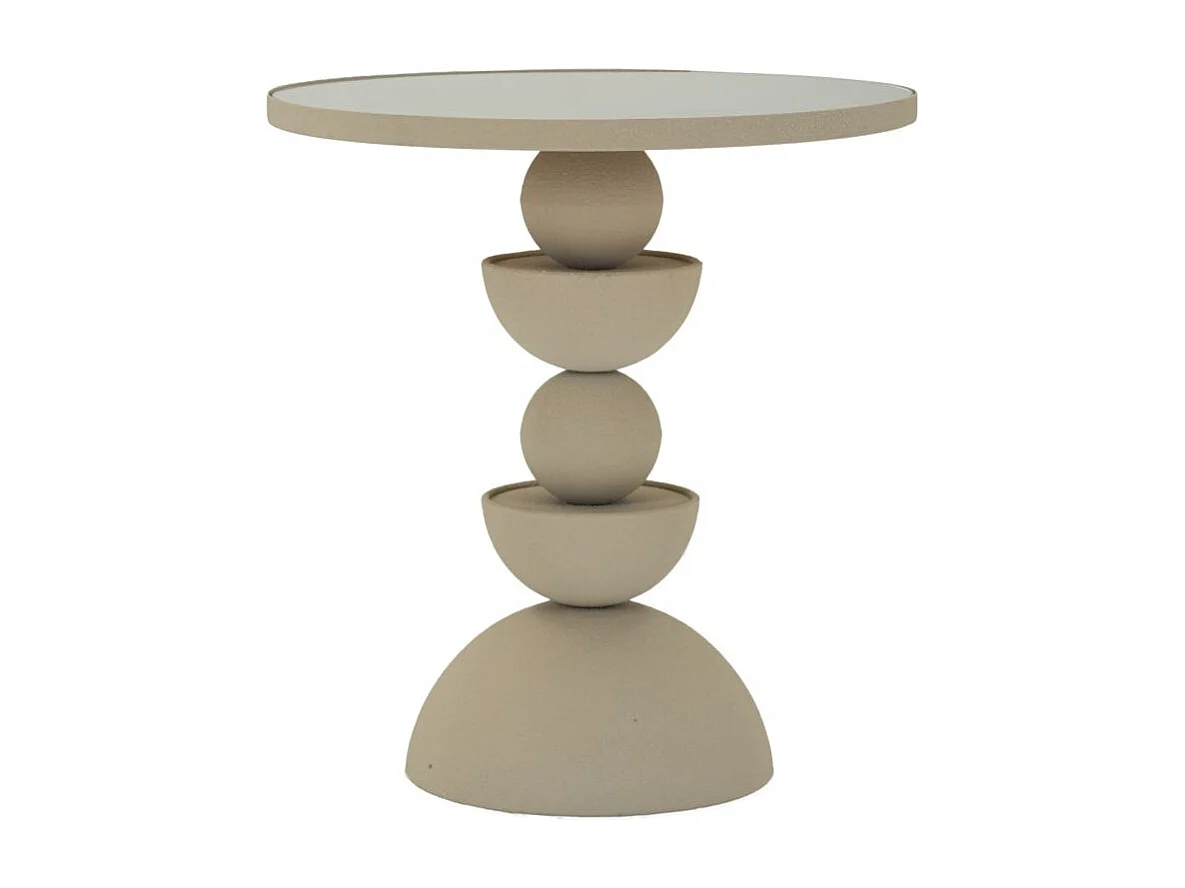 Crèmekleurige metalen salontafel met spiegel, ø 40,5x42 cm