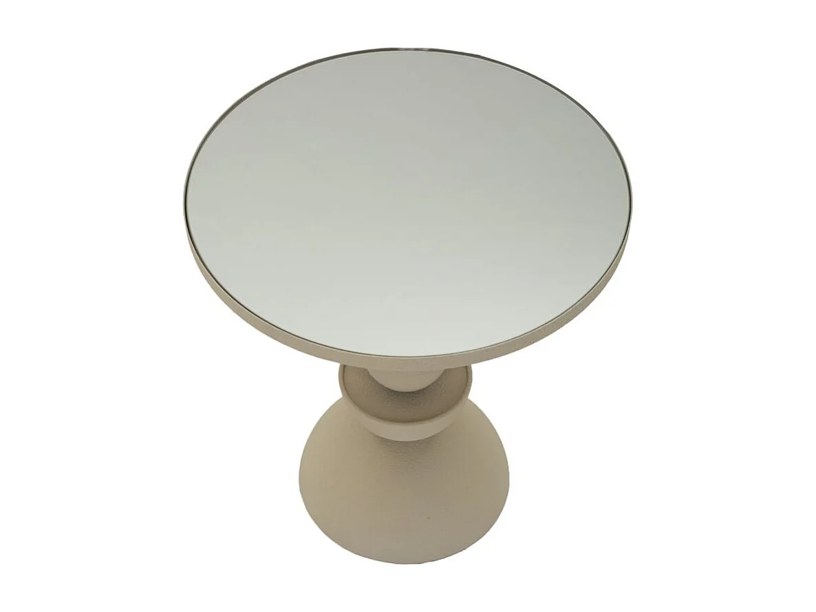 Crèmekleurige metalen salontafel met spiegel, ø 40,5x42 cm
