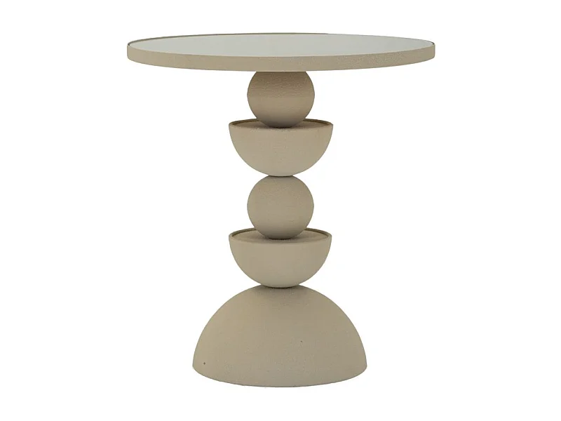 Crèmekleurige metalen salontafel met spiegel, ø 40,5x42 cm