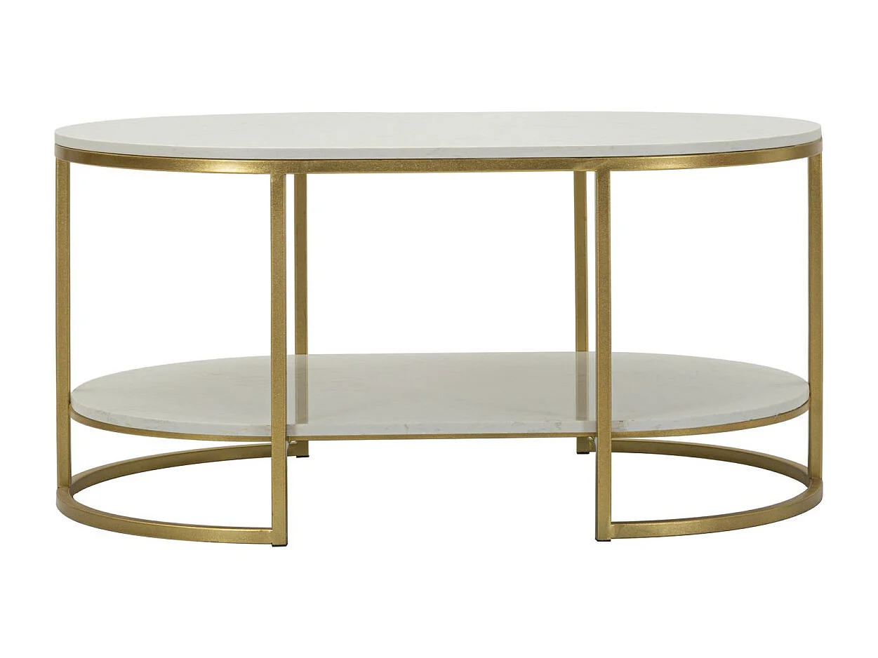 Table Basse en Marbre "Izmir" 90cm Blanc & Or
