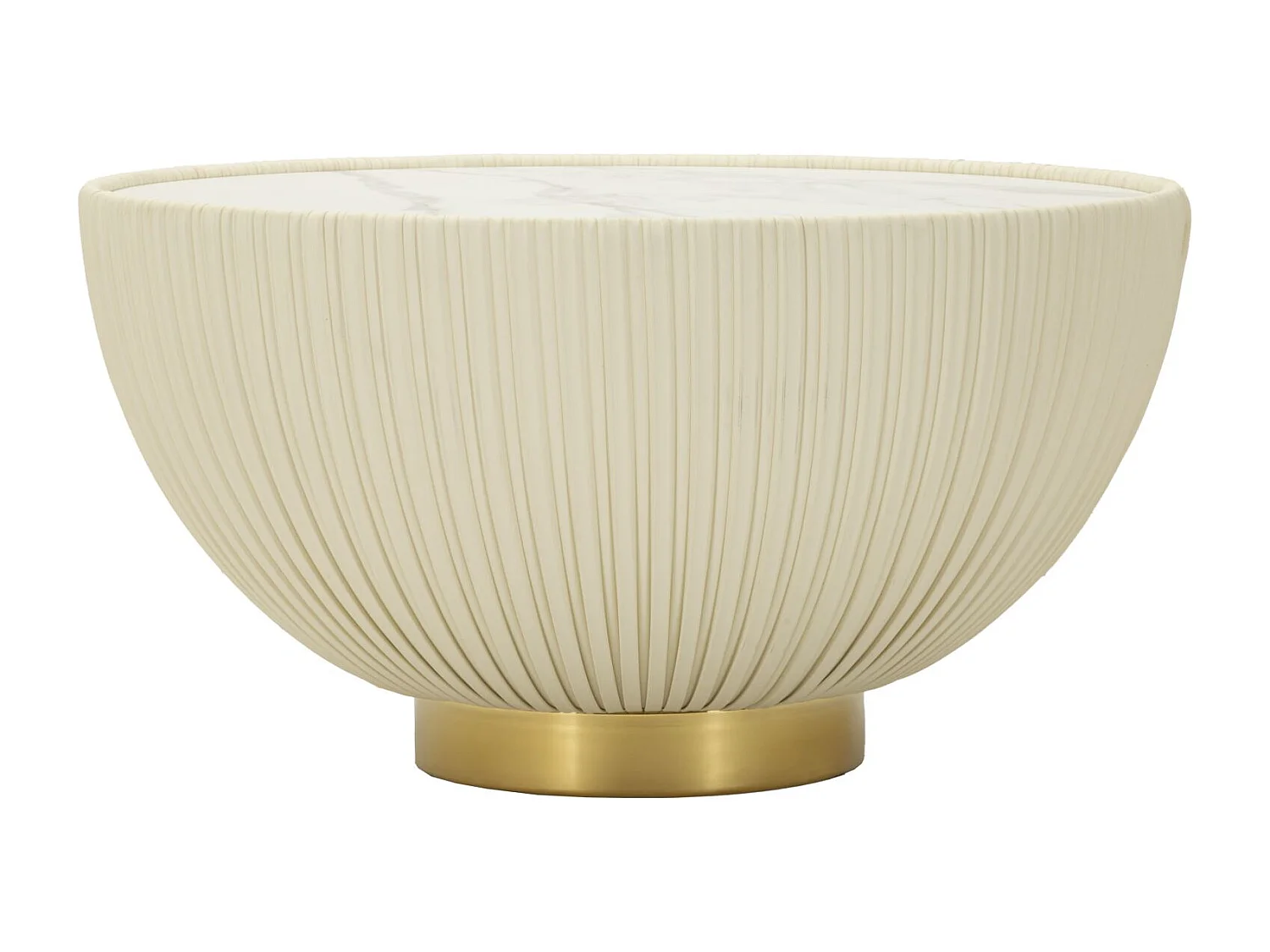 Tavolo da caffè in ecopelle crema e piano in marmo cm ø 71x38