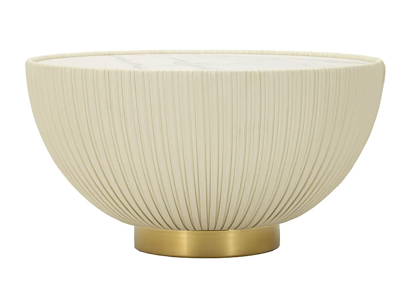 Table basse en éco-cuir crème et plateau en marbre, ø 71x38 cm