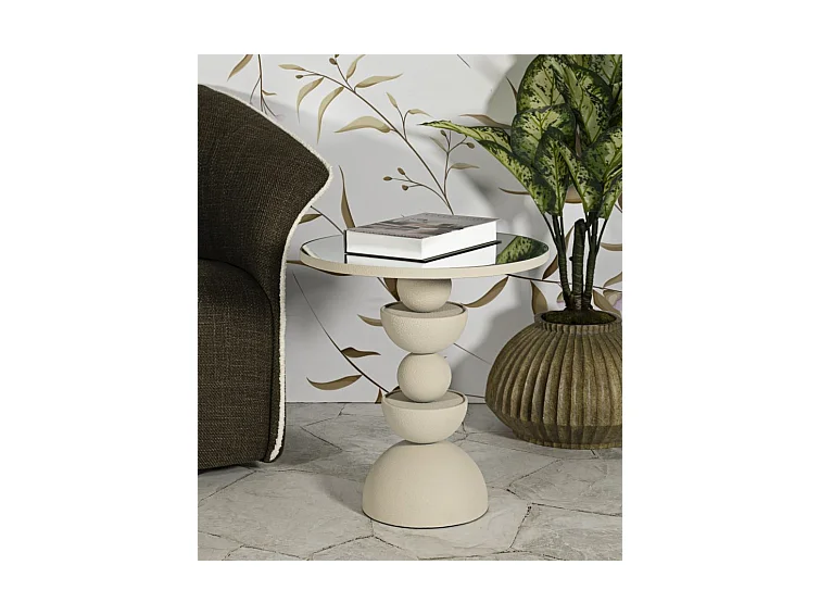 Table basse et miroir en métal crème cm ø 45x49,5