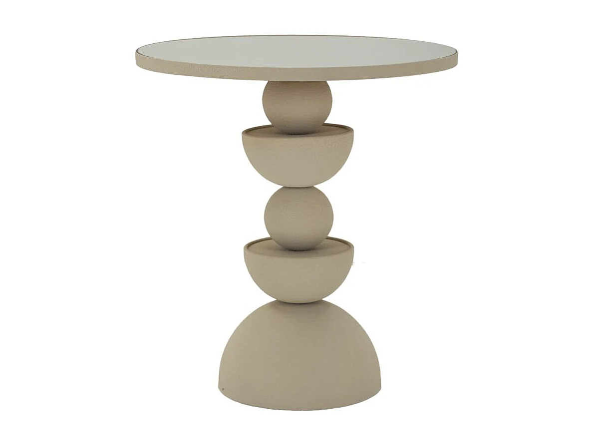 Tavolinetto in metallo crema e specchio cm ø 45x49,5