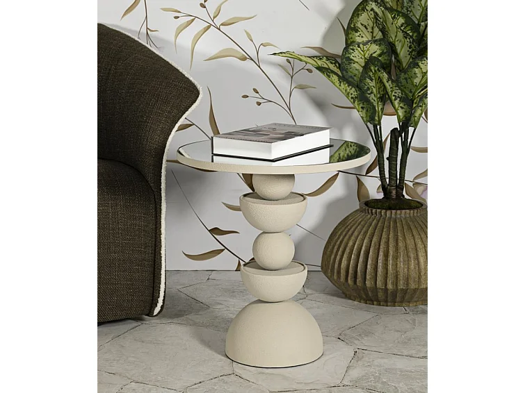 Tavolinetto in metallo crema e specchio cm ø 45x49,5